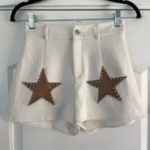 High Waist White Shorts with Star Accents